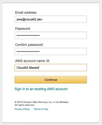 Create an AWS master login for managing AWS accounts.