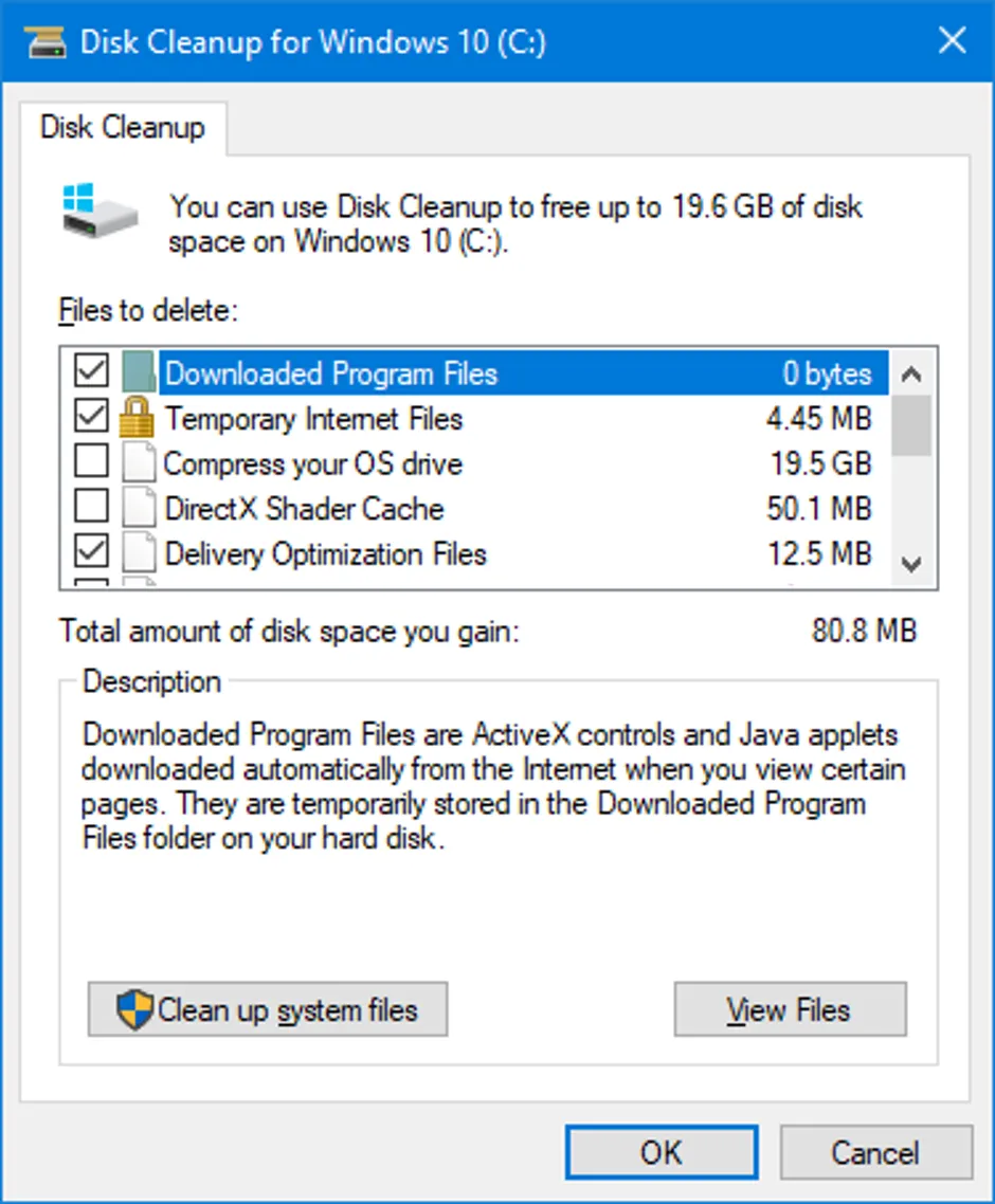 Get rid of junk files using disk cleanup