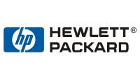 Hewlett-packard logo on a green background.