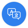 A blue circle with two speech bubbles in it.
