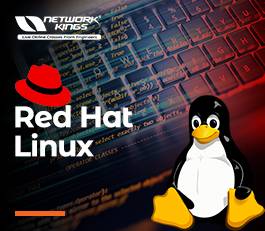 Red hat linux with a penguin in front of a laptop.