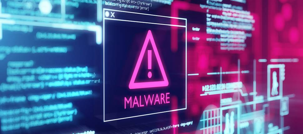 A computer screen displaying the word "malware" highlighting social media hacking risks.