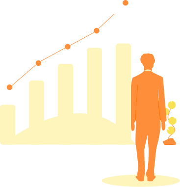 A man standing in front of a growth chart.