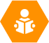 An orange hexagon with a person reading a book.