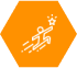 An orange hexagonal icon with a person running.