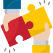 Two hands holding a puzzle piece together.