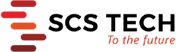 A red and orange logo with a black background.