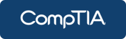 The comptia logo on a blue background.