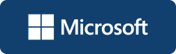 Microsoft logo on a blue background.