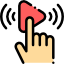 A hand pointing at a video icon.