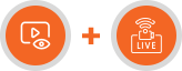 Two orange and white icons with the word live on them.
