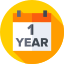 A calendar icon with the word one year.