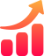 A red and orange graph with an upward arrow.