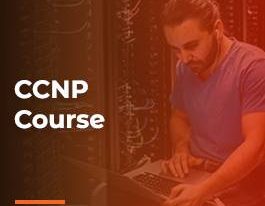 Ccnp course with a man working on a laptop.